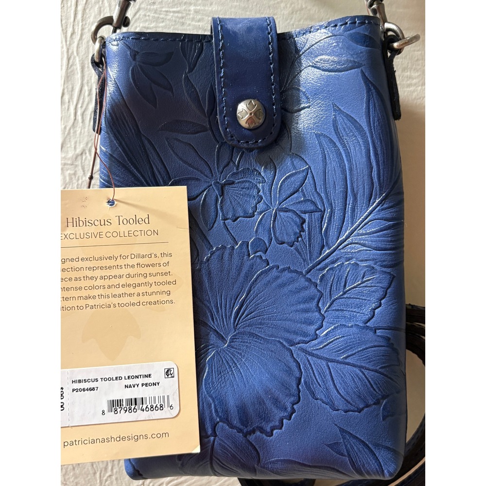 Patricia Nash Hibiscus Tooled Leontine Navy Peony Leather Crossbody Bag P2064687